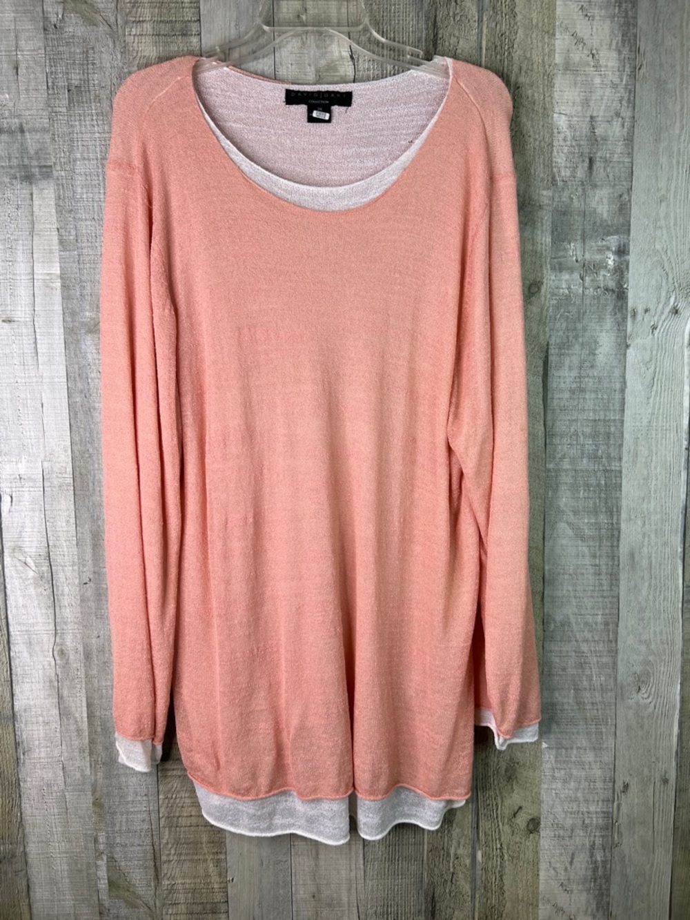 David Dart Collection (FLAW) 2X 2-Ply(Layered) Peach & White Light Knit Sweater